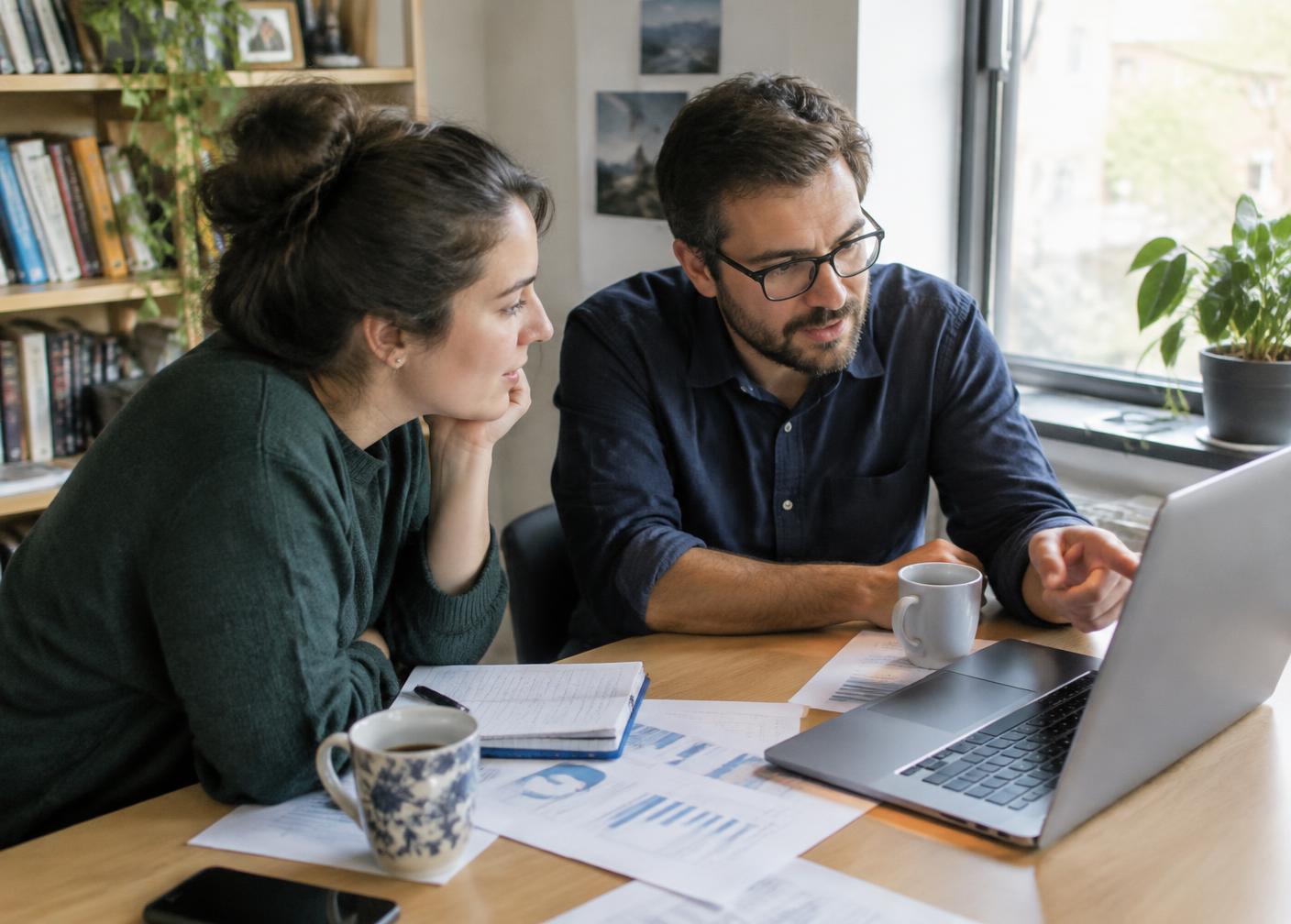 Two colleagues reviewing a document together
